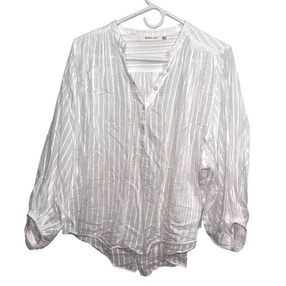 Mirth Seed Tops - Mustard Seed White Striped Sheer Cotton Blouse Womens Top L